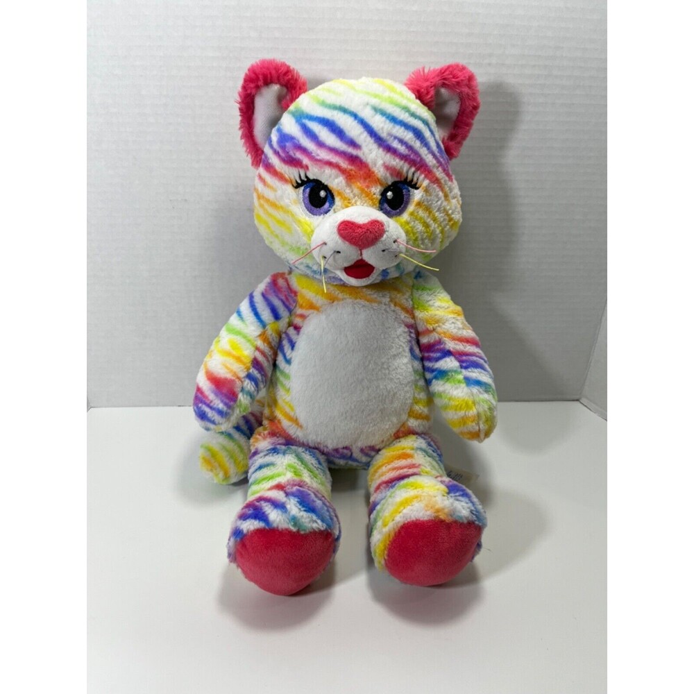 Build A Bear Cat 16" Plush Rainbow Stripes Zebra Stuffed Animal BAB